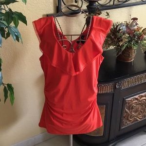 White House Black Market Orange Ruffle top